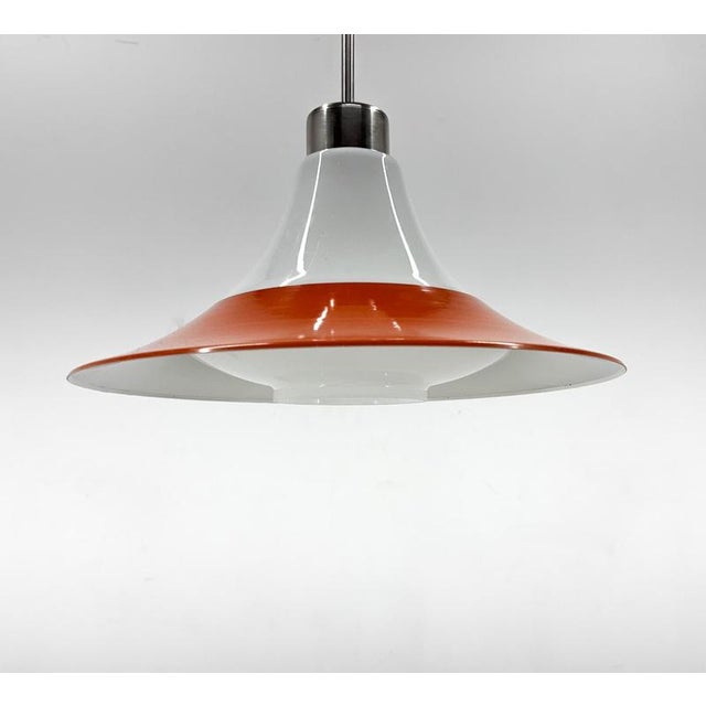 Mid-Century Opaline Glass and Metal Pendant Light, 1970s For Sale - Image 4 of 10