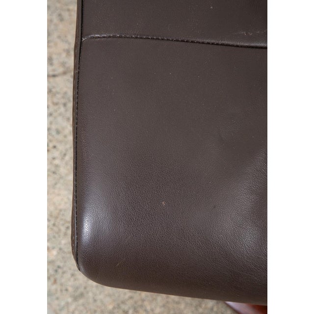 1960s Mid Century Danish Modern Ottoman Stool Brown Leather Attributed to Ekornes Metal Swivel MCM For Sale - Image 10 of 11