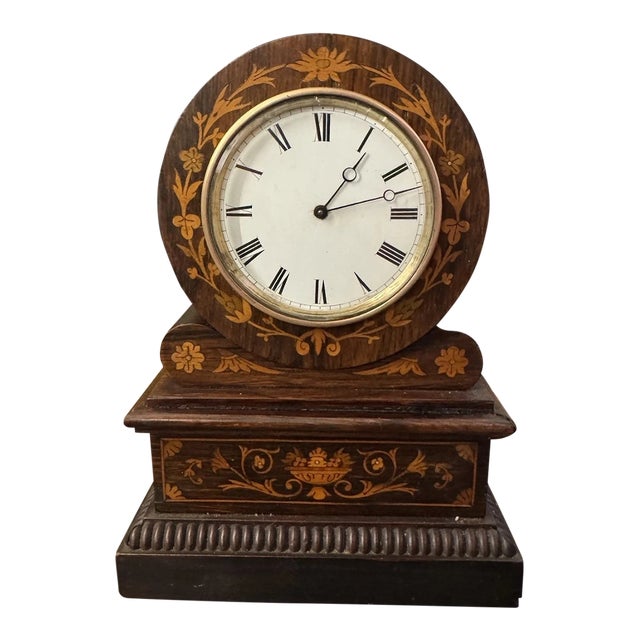 Early 19th Century English Regency Desk Clock With Inlay For Sale