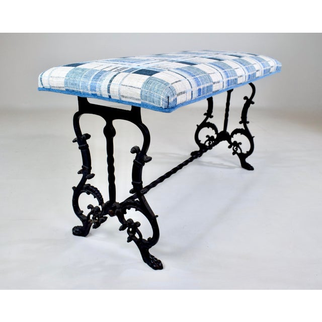 1920s Antique Cast Iron Window Bench, Victorian Style, Woven Upholstery, Usa For Sale - Image 5 of 10
