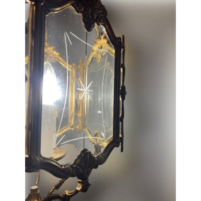 Metal French-Style Lantern with Hand-Carved Glass, 1950 For Sale - Image 7 of 9