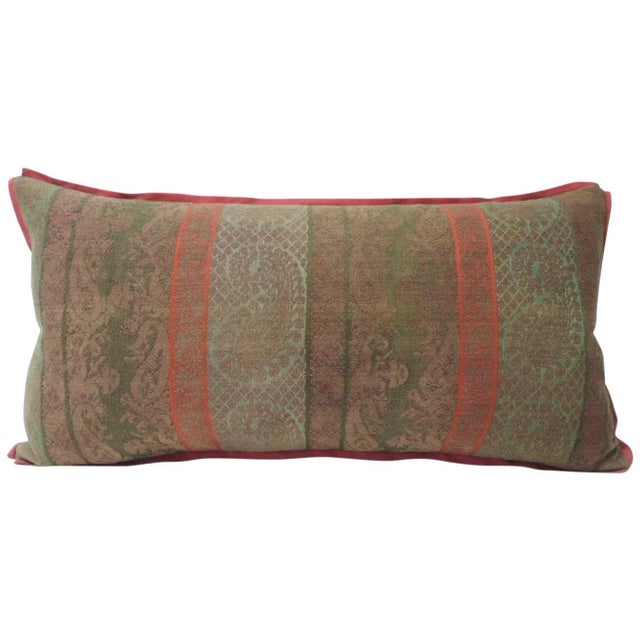 Textile 19th Century Antique Woven Red Kashmir Paisley Bolster Decorative Pillow For Sale - Image 7 of 7