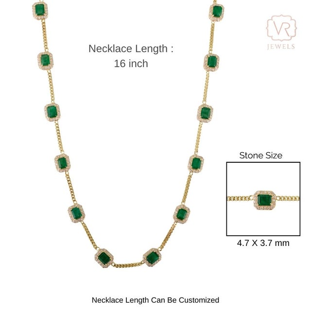VRJewels Luxury 6.2 Carat Emerald & Diamond 16 Inch Curb Link Chain Necklace in 14k Gold For Sale - Image 10 of 15