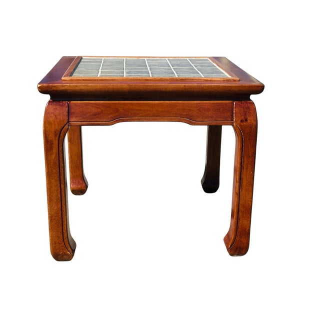Baker Furniture Company Vintage Ming Style Elmwood Square Coffee Table With Tile Inlay Top – Asian Chinoiserie Hardwood Accent Table With Horse Hoof Legs For Sale - Image 4 of 8