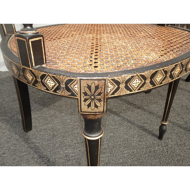 Pair of Vintage French Style Hand Painteded Cane Arm Chairs For Sale - Image 11 of 12
