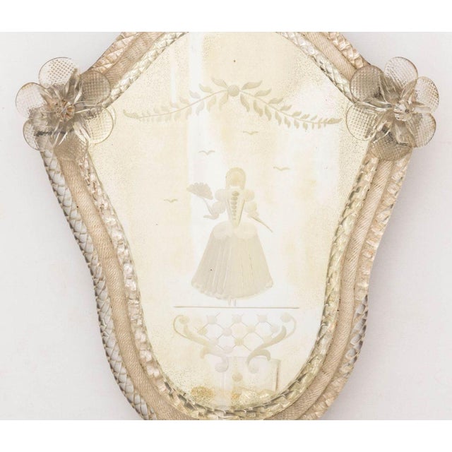 Glass Venetian Etched Mirrored Glass Appliques, Pair For Sale - Image 7 of 10