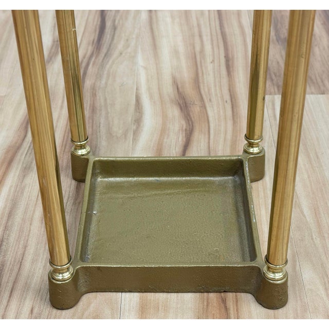 Metal Vintage English Style Brass and Cast Iron Four Post Umbrella Stand For Sale - Image 7 of 7