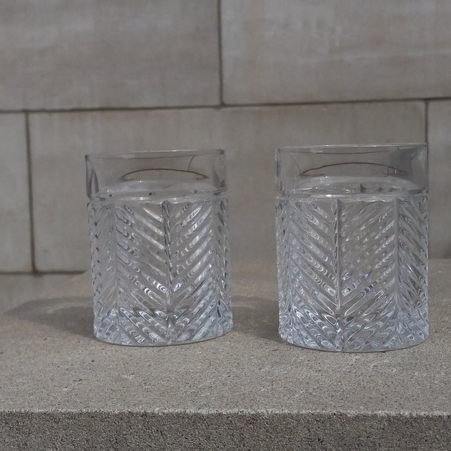Ralph Lauren 1990s Ralph Lauren Crystal Herringbone 2x Double Old Fashioned Glasses For Sale - Image 4 of 8