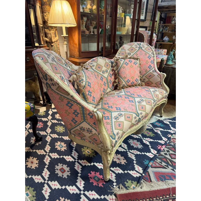 Vintage French Provincial Style Settee With Gorgeous Upholstery For Sale - Image 4 of 14