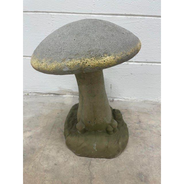 Mid 20th Century Vintage English Cottage Style Cast Stone Double Mushroom Garden Statue For Sale - Image 5 of 6