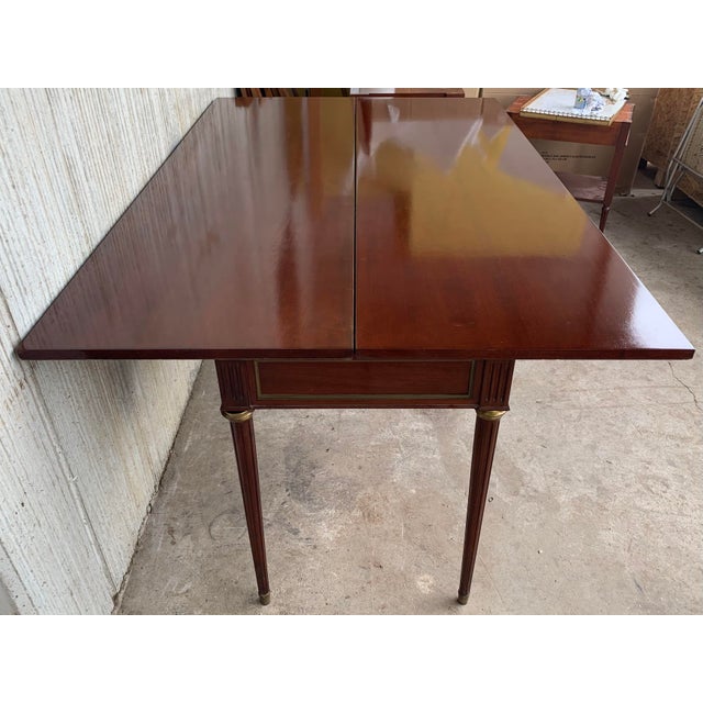Brass Louis XVI Style Mahogany Convertible Console For Sale - Image 8 of 11