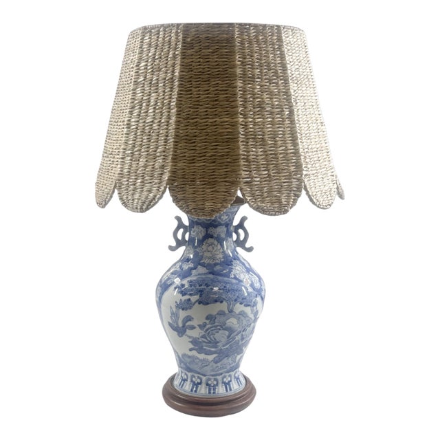 Blue and White Floral Porcelain Ginger Jar Lamp For Sale