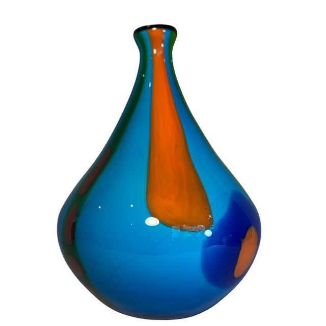 13+ In. Tall Murano Style Multicolor Tear Shaped Art Glass Vase For Sale - Image 13 of 16