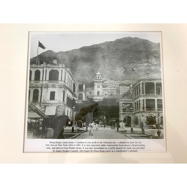 Antique White Vintage Prints of Central Hong Kong, Circa 1930 & 1862, Wood Framed, a Pair For Sale - Image 8 of 12