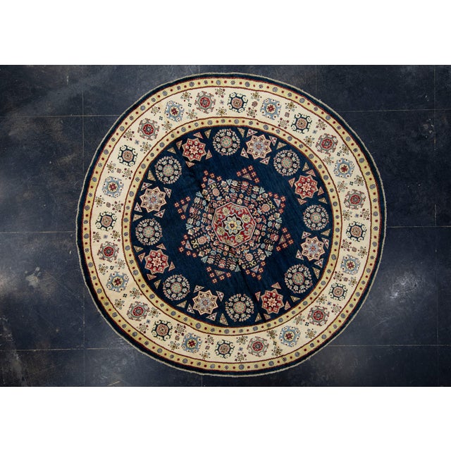 Navy Blue Oriental Hand Knotted Round Rug 8' x 8' #17101 For Sale - Image 8 of 8