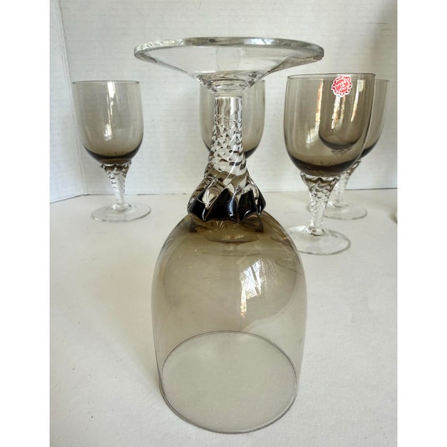 Mid-Century Italian Smoky Gray Glass Decanter & Wine Glasses, Set of 6 For Sale - Image 12 of 12