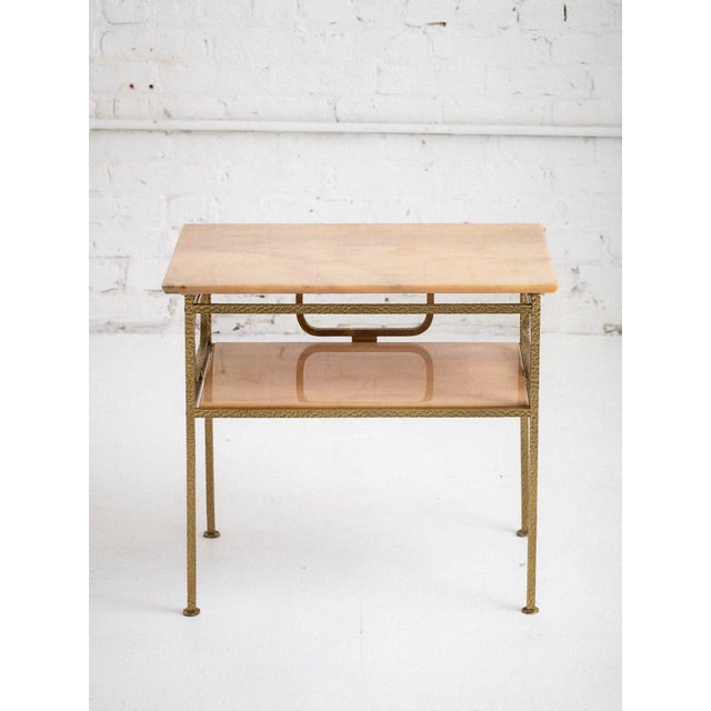 Mid-Century Modern Hammered Brass & Marble End Tables / Nightstands Attributed to Luciano Frigerio, a Pair For Sale - Image 3 of 14