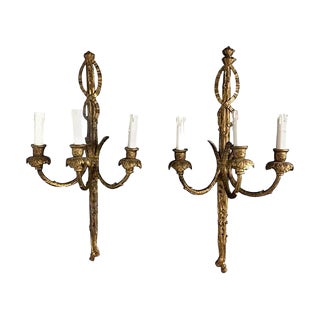 18th Century Rococo Giltwood Three-Light Wall Sconces For Sale