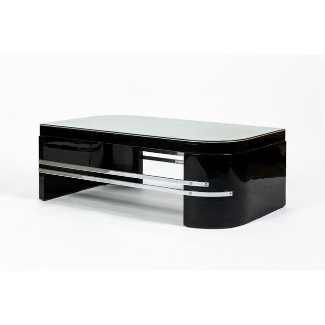 Art Deco Coffee Table in Black Lacquer and Metal Leaf, Circa 1935 For Sale - Image 4 of 14
