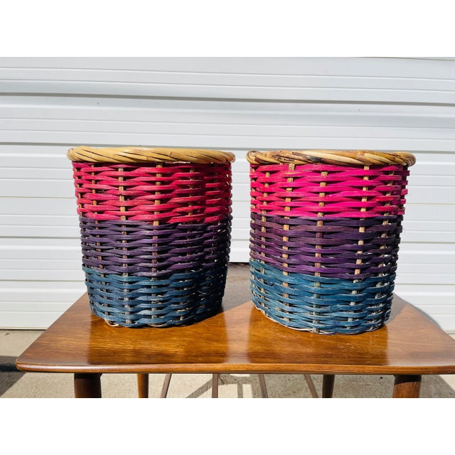 Vintage Pair of Colorful Handmade Filipino Baskets For Sale - Image 10 of 10