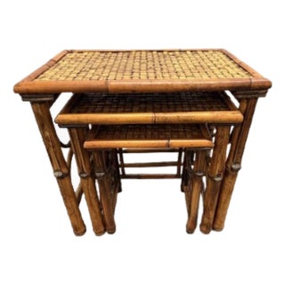 Vintage Chinoiserie Burnt Bamboo, Cane Nesting Tables - Set of 3 For Sale