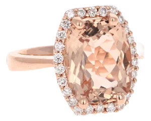 Morganite Halo Diamond Rose Gold Engagement Ring, Size 7