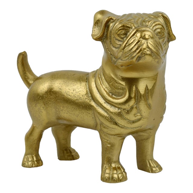 Late 20th Century Golden Cast Metal Bulldog Figurine For Sale