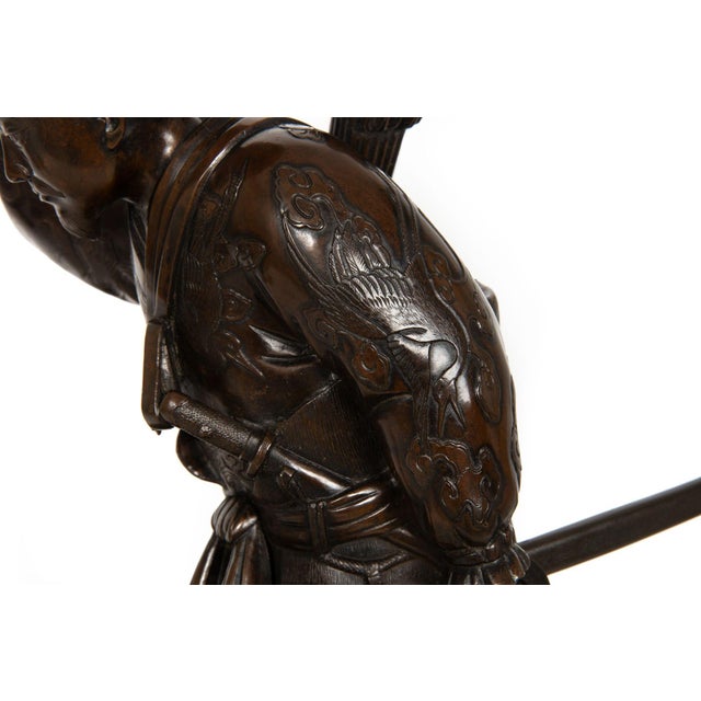 Japanese Meiji Period Bronze Okimono Sculpture of a Samurai, 19th Century For Sale - Image 18 of 18