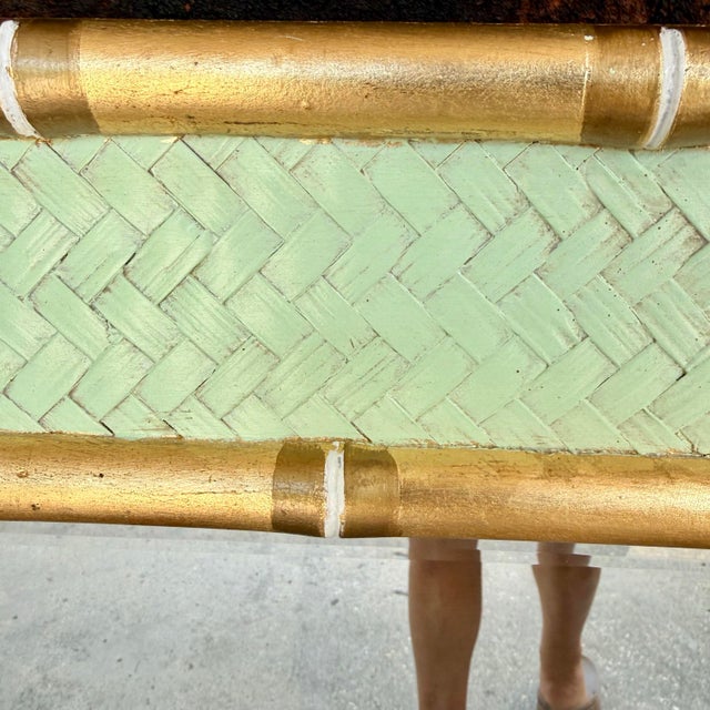 Glass Vintage Parcel Gilt Faux Bamboo Pistachio Octagonal Wall Mirror - Newly Painted For Sale - Image 7 of 12
