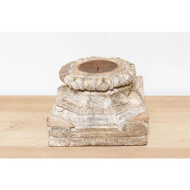French Ember Antique Indo-French Pillar Candle Holder For Sale - Image 3 of 8