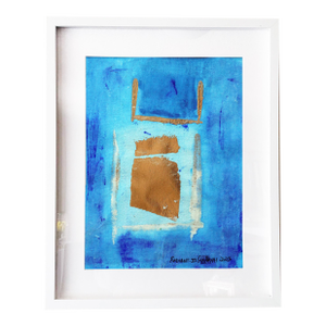 radiant.iii Framed Abstract Gold Leaf/ Blue Painting