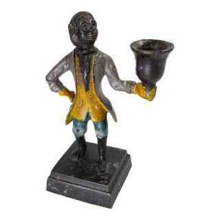 20th Century Decorative Bronze Painted Monkey Butler Candle Stick Holder For Sale