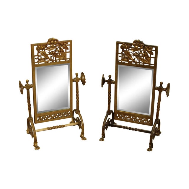 Aesthetic Movement Antique 1880's Victorian Brass Cheval Beveled Vanity Mirrors - a Pair For Sale - Image 13 of 13
