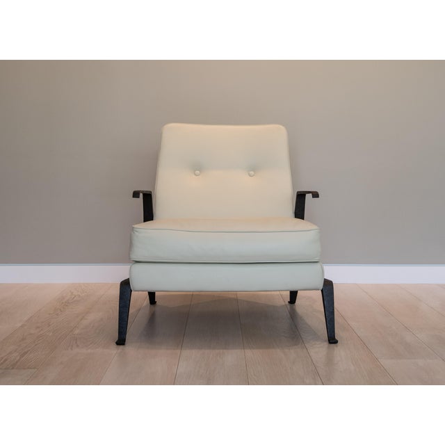 "Akan" Armchair in Cream Leather With Cast Bronze Arm by Lorenzo Tondelli For Sale - Image 4 of 5