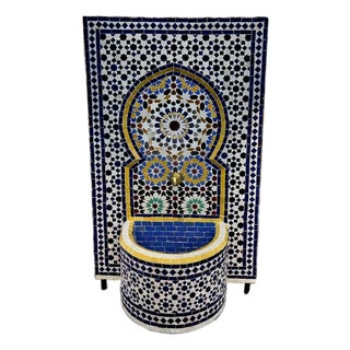 Multicolor Rbatia Style Moroccan Mosaic Tile Fountain, Settachia Blue For Sale