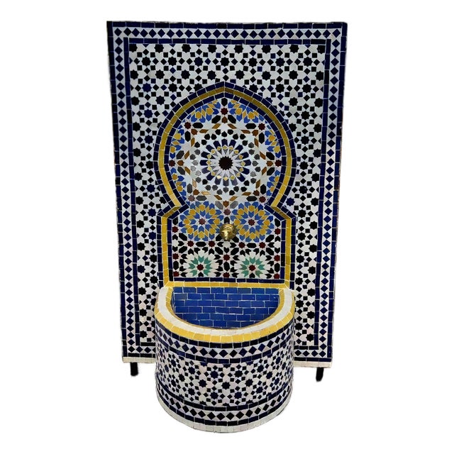 Multicolor Rbatia Style Moroccan Mosaic Tile Fountain, Settachia Blue For Sale