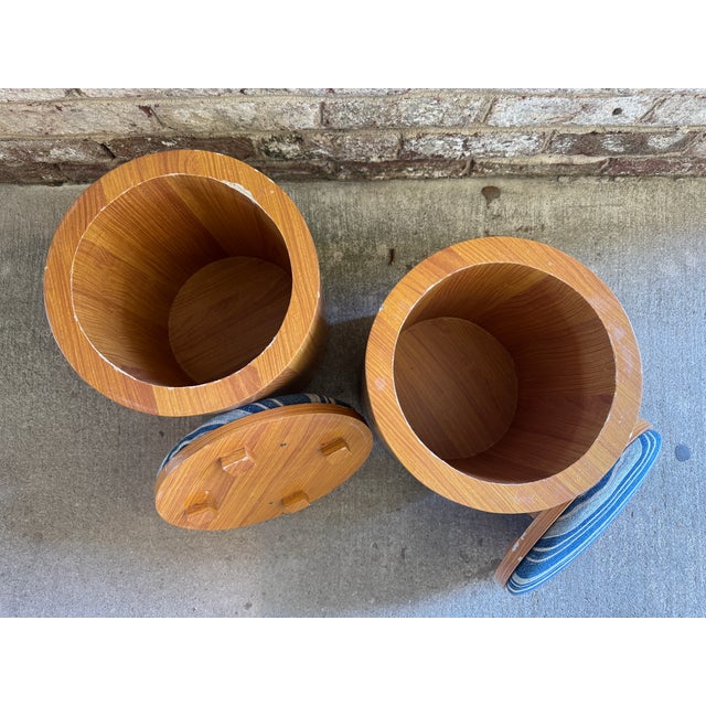 Blue Pair of Vintage Wooden Storage Stools For Sale - Image 8 of 18