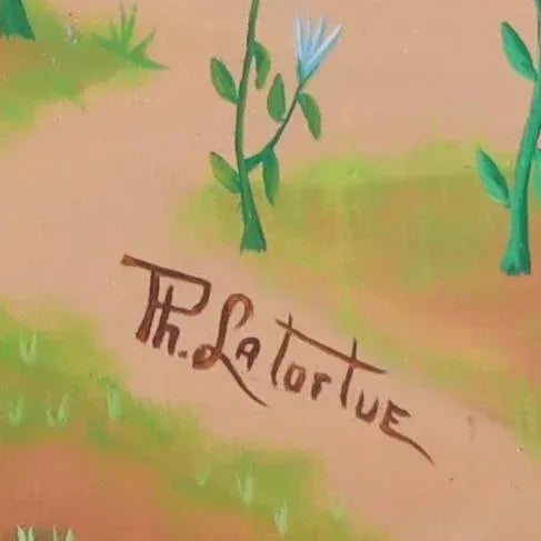 Green Mid Century Haitian Painting of a Village For Sale - Image 8 of 8