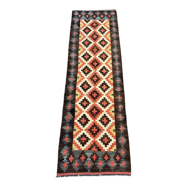 1990s Boho Chic Kilim Runner - Hand-Woven Rug 3'x10' For Sale