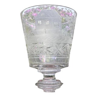 Large Georgian Dutch Flint Glass Rummer with Engraved Windmill & Farmhouse, 1750 For Sale
