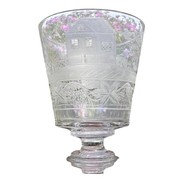 Large Georgian Dutch Flint Glass Rummer with Engraved Windmill & Farmhouse, 1750 For Sale