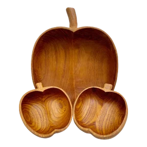 Mid-Century Apple Shaped Wooden Bowls Set- 3 Pieces
