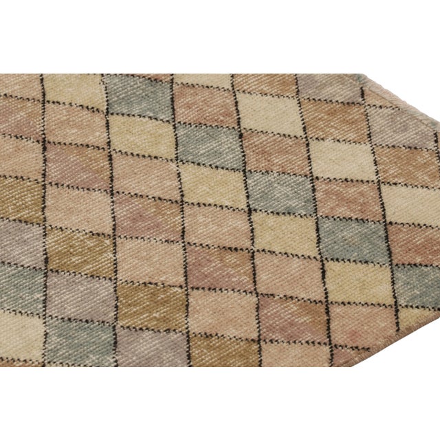 Traditional Vintage Distressed Runner Rug, Multicolor Diamond Geometric Pattern - Rug & Kilim For Sale - Image 3 of 8