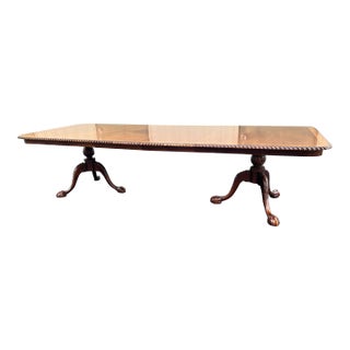 Banded Mahogany Double Pedestal Extension Dining Table- Clawfoot, Corded Edge- Circa 1980 For Sale