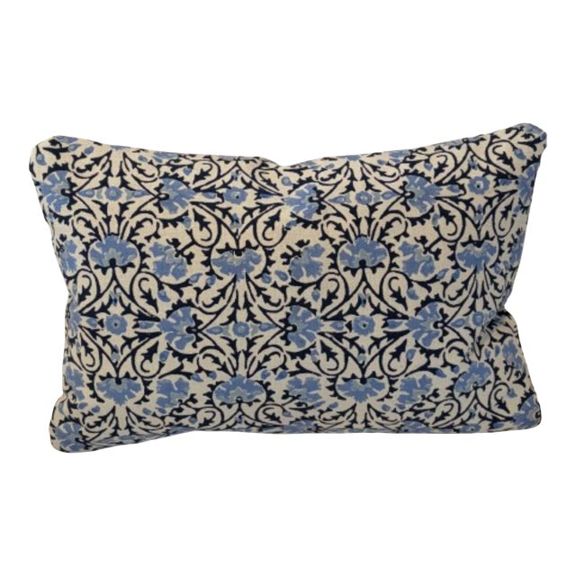 Robshaw Blue Flower & Vine Block Print 12 X 18 Decorative Pillow With Down/Feather Insert For Sale