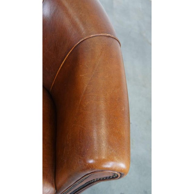 Brown Cognac-Colored Sheep Leather Club Chair For Sale - Image 8 of 13