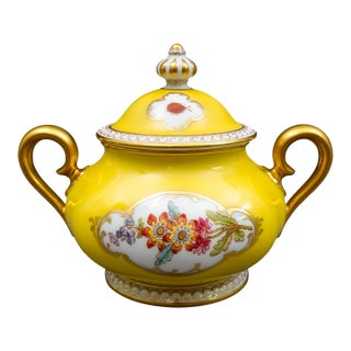 Mid 20th Century Rosenthal Bavaria Dresden Yellow Gold Gilt Floral Porcelain Sugar Bowl For Sale