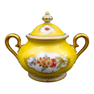 Mid 20th Century Rosenthal Bavaria Dresden Yellow Gold Gilt Floral Porcelain Sugar Bowl
