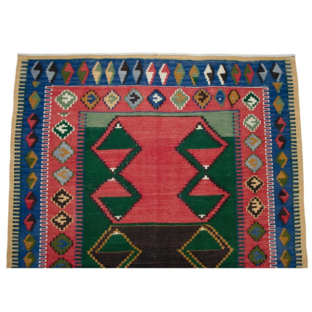 Ruby Red 1960s Hand Woven Turkish Kilim Rug Flat Weave Area Rug - 4′4″ × 6′1″ For Sale - Image 8 of 11