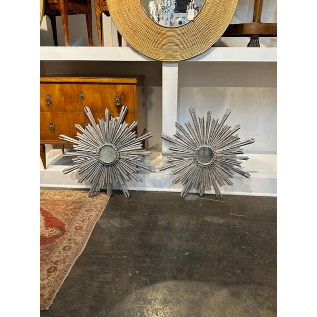 Wood Silver Leaf Sunburst Mirrors For Sale - Image 7 of 7